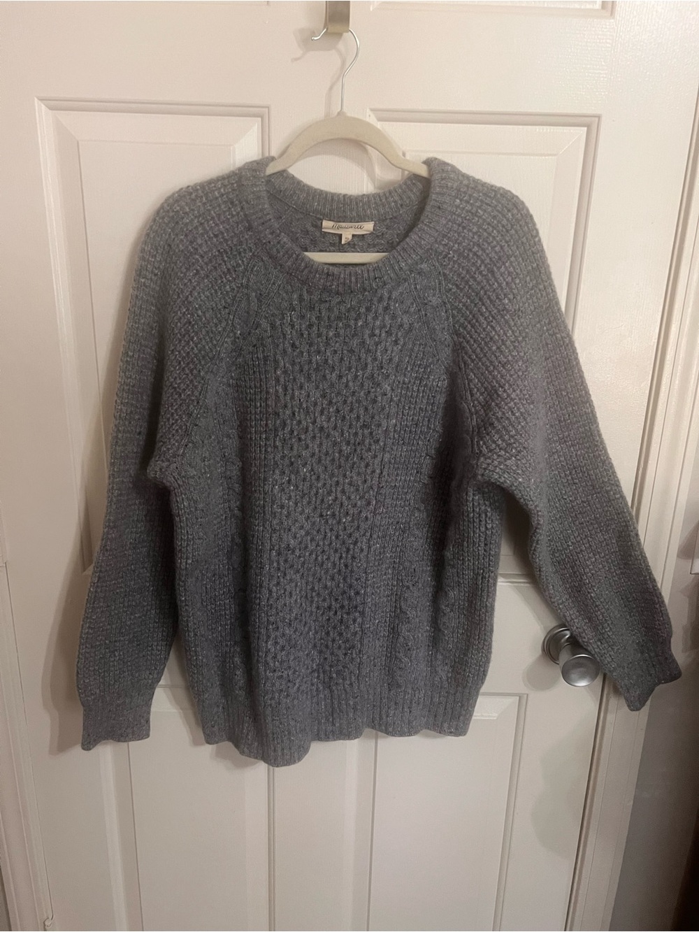Madewell Gray Chunky Knit Crewneck Sweater